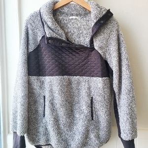 Asymmetrical Snap Up Faux Fur Block Sweater